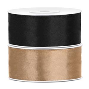 Bellatio 2x rollen satijn sierlint 2.5 cm x 25 meter goud en zwart -