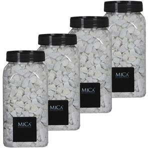 Mica Decorations witte kiezel stenen - 4x potjes van 1 kilo - vaas/bloempot vulling -