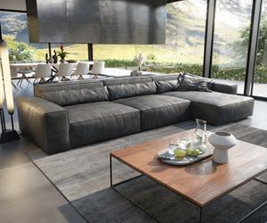 DELIFE Ecksofa Sirpio XL 370x175 cm Lederimitat Vintage Anthrazit Kedernaht