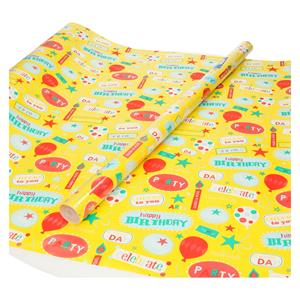 Shoppartners 3x rollen inpakpapier/cadeaupapier geel Happy Birthday 200 x 70 cm -