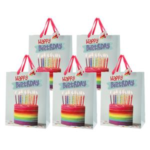Cepewa Set van 8x stuks papieren verjaardag giftbags/cadeau tasjes verjaardagstaart 25 x 32 x 12 cm -