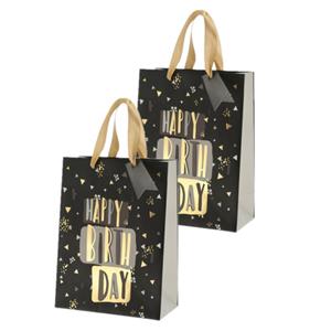 Cepewa Set van 4x stuks papieren verjaardag giftbags/cadeau tasjes Happy Birthday zwart 17 x 23 x 9 cm -