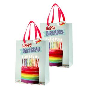 Cepewa Set van 4x stuks papieren verjaardag giftbags/cadeau tasjes verjaardagstaart 17 x 23 x 9 cm -