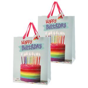 Cepewa Set van 4x stuks papieren verjaardag giftbags/cadeau tasjes verjaardagstaart 25 x 32 x 12 cm -