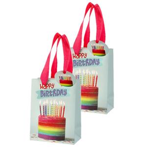 Cepewa Set van 6x stuks papieren verjaardag giftbags/cadeau tasjes Happy Birthday 11 x 14 x 6 cm -