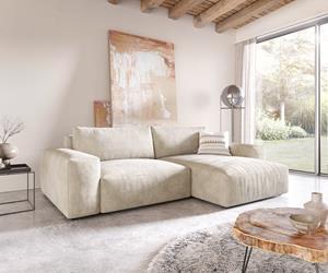 DELIFE Ecksofa Lanzo XL 280x175 cm Cord Beige Recamiere variabel