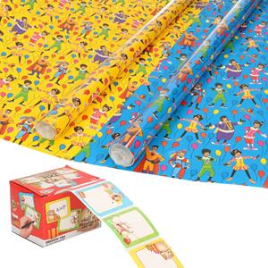 Bellatio Decorations Sinterklaas inpakpapier/cadeaupapier 8x rollen en 50 naam stickers -