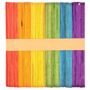 Houten knutselstokjes/ijsstokjes 50x regenboog kleurenmix 11 cm -