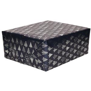 Bellatio 1x Rollen Kerst inpakpapier/cadeaupapier donkerblauw/gouden bomen 2,5 x 0,7 meter -