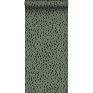 Estahome Stippen Behang - Vergrijsd Groen / Zwart