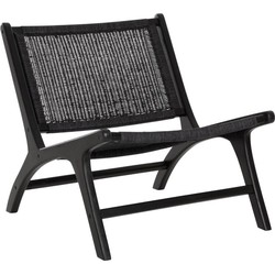 24Designs Lazy Loungestoel - Zwart - Teakhouten Frame - Loom Zitting