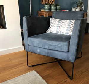ShopX Leren fauteuil crossover blauw, blauw leer, blauwe stoel
