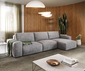 DELIFE Ecksofa Lanzo L 360x160 cm Cord Silbergrau Recamiere variabel