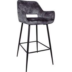 Ptmd Collection Ptmd Fallon Velvet Barstoel Antraciet Met Zwarte M