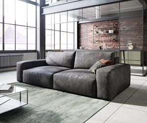 DELIFE Big-Sofa Lanzo L 250x105 cm Lederimitat Vintage Anthrazit