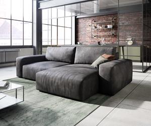 DELIFE Ecksofa Lanzo L 260x160 cm Lederimitat Vintage Anthrazit Recamiere variabel