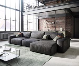 DELIFE Ecksofa Lanzo L 360x160 cm Lederimitat Vintage Anthrazit Recamiere variabel