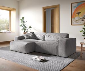 DELIFE Ecksofa Sirpio XL 270x175 cm Cord Silbergrau Recamiere variabel