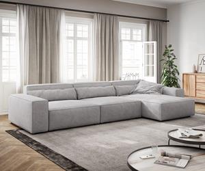 DELIFE Ecksofa Sirpio XL 370x175 cm Cord Silbergrau Recamiere variabel