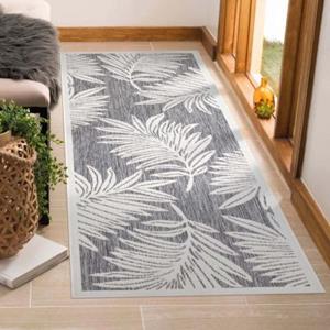 Carpet city In-& Outdoor-Teppich Wetterfest Balkon Terrasse - Grau, Floral/ Palme - Innenbereich Küche, Flur, Wohnzimmer grau Gr. 120 x 170