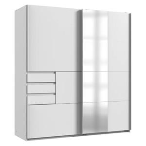 LOMADOX Schlafzimmer Schwebetürenschrank mit 3 Schubkästen und Spiegel in weiß BREGENZ-43, B/H/T ca. 180/198/65 cm
