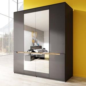 LOMADOX Schlafzimmer Kleiderschrank mit 4 Türen in anthrazit mit anthrazit Hochglanz und Appenzeller Fichte Nb. HERNING-83, B/H/T ca. 181/213/60 cm schwarz