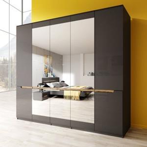 LOMADOX Schlafzimmer Kleiderschrank mit 5 Türen in anthrazit mit anthrazit Hochglanz und Appenzeller Fichte Nb. HERNING-83, B/H/T ca. 225/213/60 cm schwarz