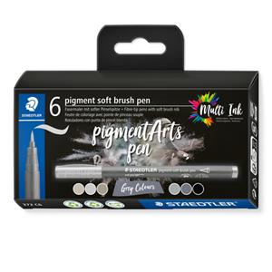 Staedtler Pigment Arts soft brush pen, etui van 6 stuks, grijstinten