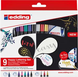 Edding Happy Lettering brushpen, assorti, set van 9 stuks