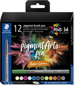 Staedtler Pigment Arts brush pen, etui van 12 stuks, Nature Colours