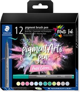 Staedtler Pigment Arts brush pen, etui van 12 stuks, Pastel Colours