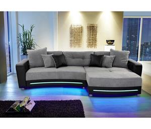 Jockenhöfer Gruppe Hoekbank inclusief rgb-ledverlichting en bluetooth-geluidssysteem, récamier links of rechts te monteren, inclusief losse rug- en sierkussens, vrij plaatsbaar