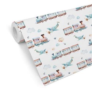 K&L WALL ART Mustertapete »Jungen Lokomotive Flugzeug Wolken Vliestapete Kinderzimmer Zugfahrt«, Ausflug Tapete