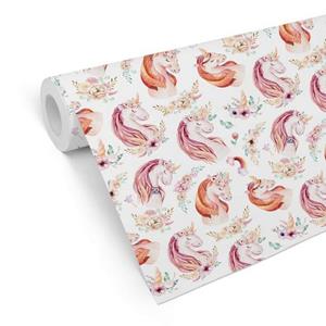 K&L WALL ART Mustertapete »Kinderzimmer Vliestapete Einhorn Prinzessin Rosa Mädchenzimmer Blume«, Blumenkranz Tapete