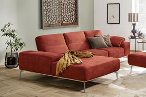 W.Schillig Ecksofa run, mit elegantem Holzsockel, Füße in Silber matt, Breite 299 cm