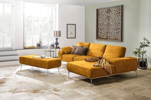 W.Schillig Ecksofa run, mit elegantem Holzsockel, Füße in Chrom glänzend, Breite 319 cm