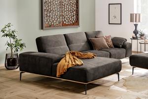 W.Schillig Ecksofa run, mit elegantem Holzsockel, Füße in Schwarz pulverbeschichtet, Breite 299 cm