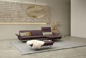 Himolla Ecksofa 1928, (Sofa mit oder ohne Hocker auswählen), mit Hocker, Füße Edelstahloptik