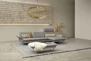 Himolla Ecksofa 1928, (Sofa mit oder ohne Hocker auswählen), mit Hocker, Füße Edelstahloptik