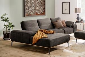 W.Schillig Ecksofa run, mit elegantem Holzsockel, Füße in Schwarz pulverbeschichtet, Breite 319 cm