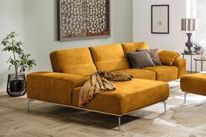 W.Schillig Ecksofa run, mit elegantem Holzsockel, Füße in Chrom glänzend, Breite 319 cm