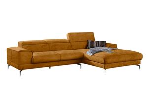W.Schillig Ecksofa piedroo, inklusive Kopfteilverstellung, wahlweise mit Sitztiefenverstellung, Breite 303 cm, Füße in Chrom glänzend