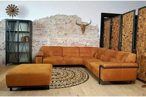 Stoere industriële hoekbank | Cowboy rundleder