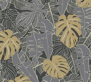 Livingwalls Behang Palmbomen Zwart, Goud En Grijs - 53 Cm X 10,05 M - As-389051