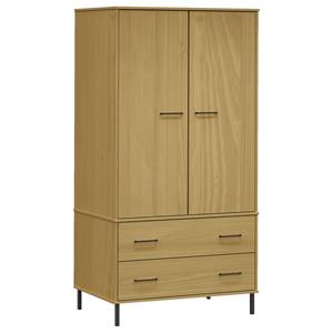 vidaXL Kleiderschrank »Kleiderschrank OSLO Metallbeinen Braun 90x55x172,5cm Massivholz« (1-St)