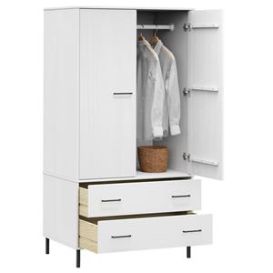 vidaXL Kleiderschrank »Kleiderschrank OSLO Metallbeine Weiß 90x55x172,5 cm Massivholz«