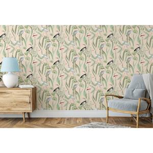 DUTCH WALLCOVERINGS Behang Flamingo crème- en mintkleurig