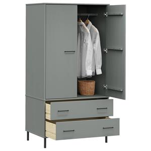 vidaXL Kleiderschrank »Kleiderschrank OSLO Metallbeine Grau 90x55x172,5cm Massivholz«