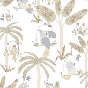 Noordwand Behang Mondo Baby Animals Birds Trees Wit En Beige