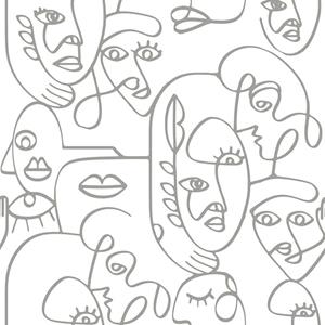 Noordwand Behang Friends & Coffee Line Art Faces Wit En Metallic